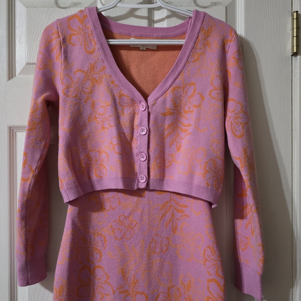 L*Space Spring Fling Dress & Cardigan Sweater Matching Set, Jacquard Knit, XS/S. - Picture 3 of 16